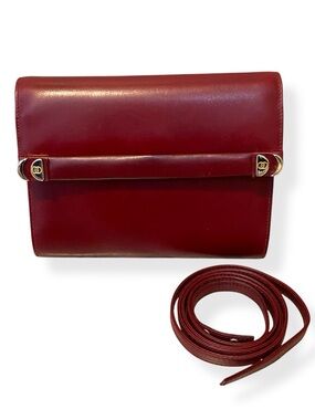 Vintage Gucci Burgundy Leather Clutch Crossbody Shoulder Bag Gold GG Flap 90s